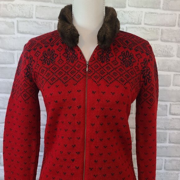 Vintage Ralph Lauren Red Fair Isle Wool Cardigan Sweater Cozy Cabin Heritage Med - Picture 2 of 8